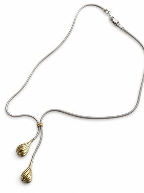 Luxe Sterling Silver and 14K Gold Teardrop Lariat Choker Necklace